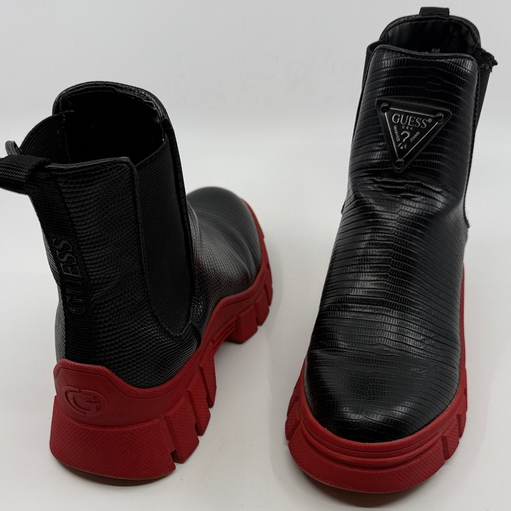 Guess Black Textured Chelsea Boot with Red Sole Detail